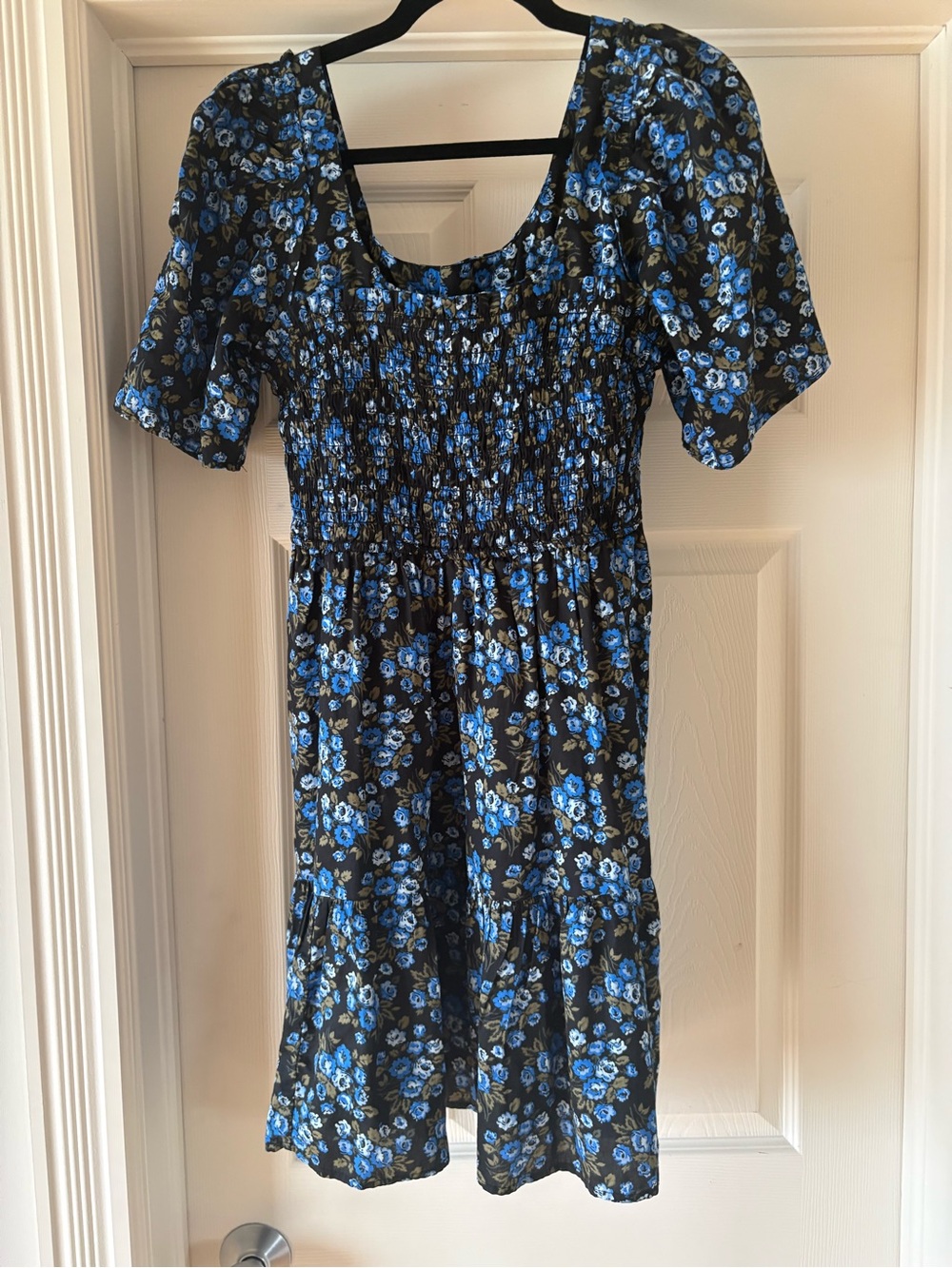 GAP Black Mini Dress with Blue Floral Print